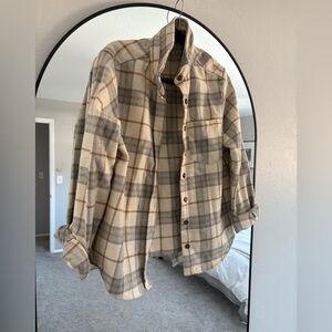 BKE Cream and Brown Plaid Shirt